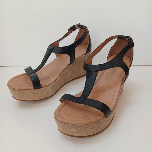 Sundance Wedge Black Tan Leather Strappy Open Toe Ankle Buckle Womens 6 or 37 - Picture 10 of 16